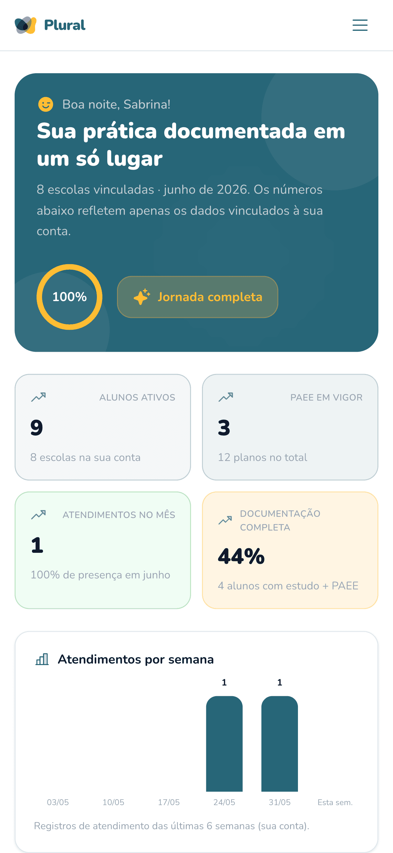 Dashboard da Plural Plataforma no celular