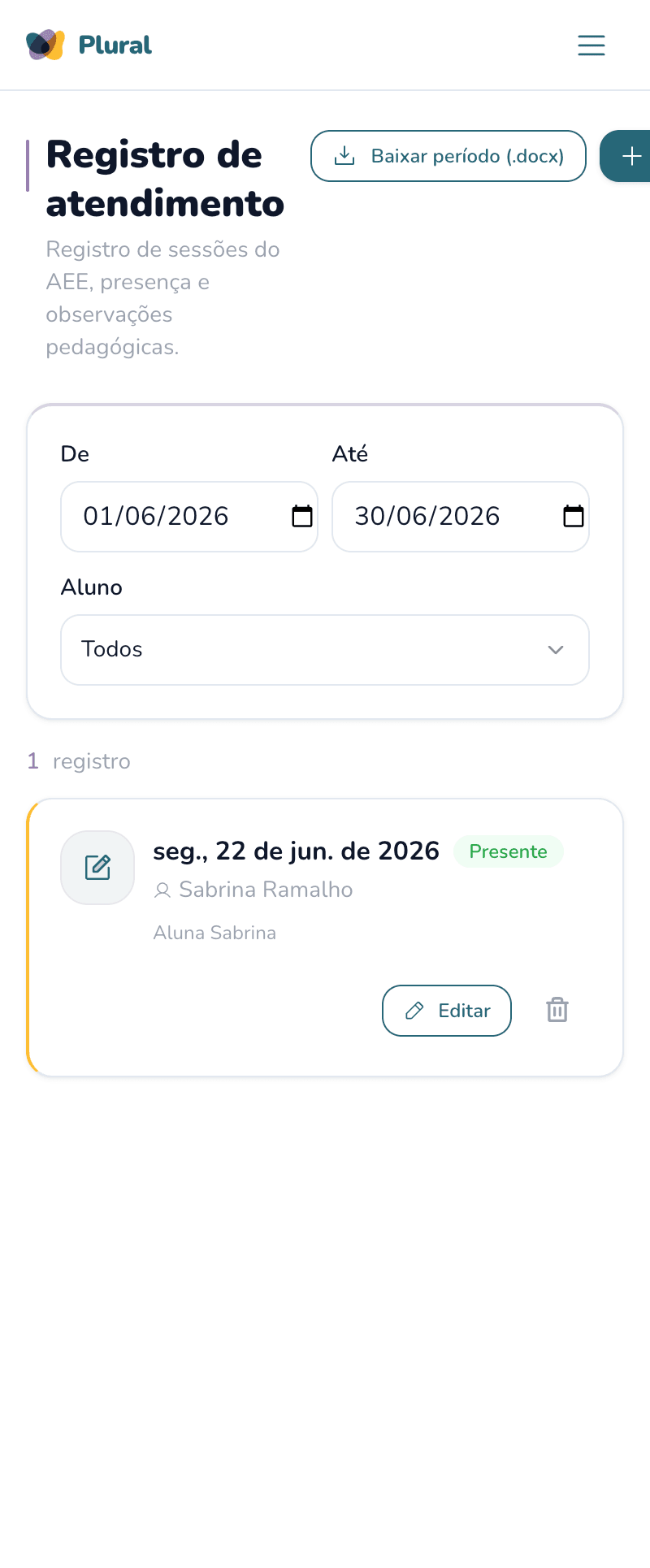 Registro de atendimento