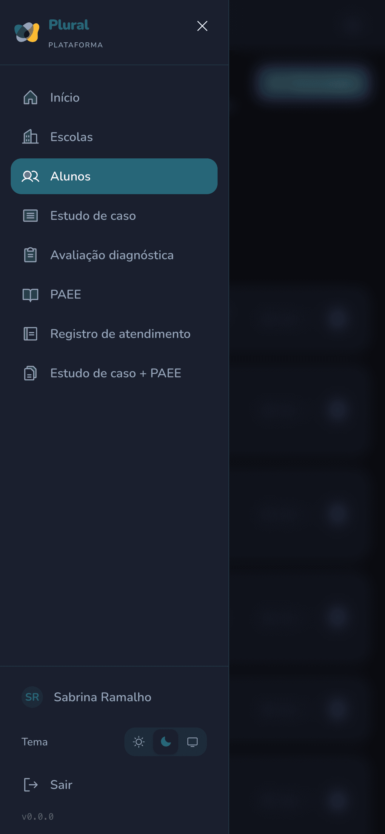Modo escuro da Plural Plataforma no celular
