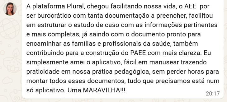 Depoimento de professora recomendando a plataforma Plural da nova versão